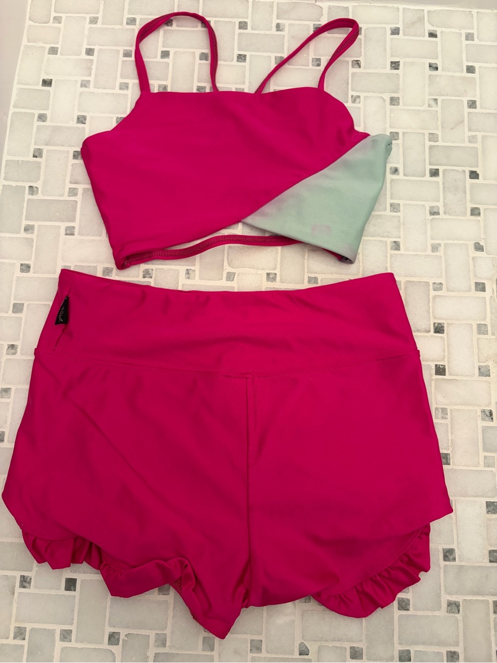 Girls' Bright Pink Active Short Set with Ruffle Hem
